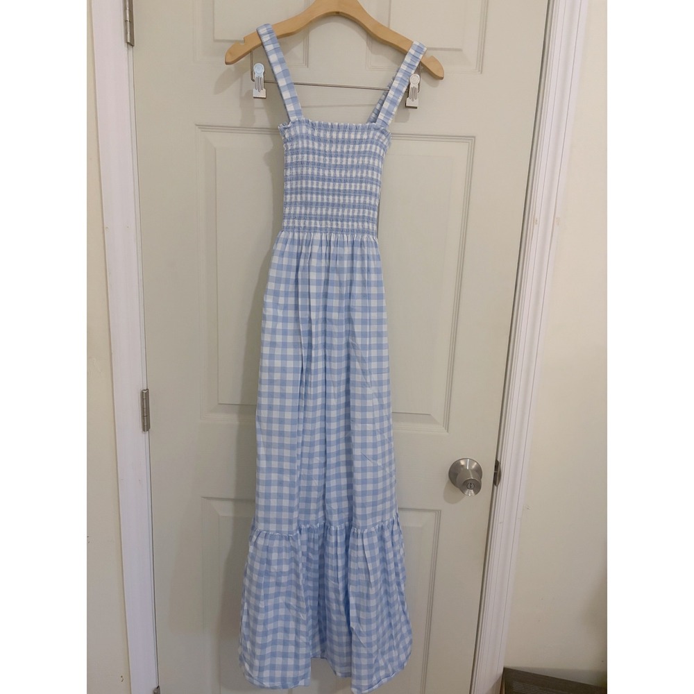 Hill House Home The Anjuli Nap Dress Blue Gingham Smocked Tiered XXS